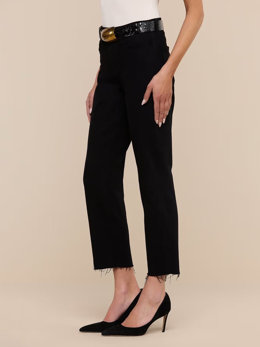 L'AGENCE Sada High Rise Slim Leg Cropped Women’s Raw Hem Black Jeans Size 24 - Picture 3 of 7